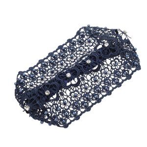 Fashion Bead Hollow Wide Headwrap Dark Blue